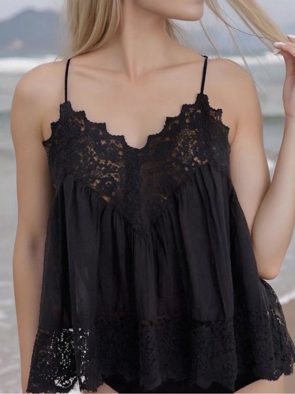 Black Lace Camisole Tank Top - Women Intimates & Sleepwear - Picture 2 of 2